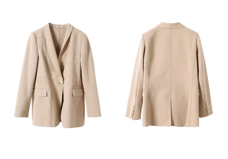 春秋新款时尚气质后开叉翻领双面呢女士西装外套