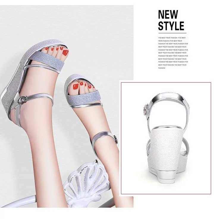 【潮流尖货】坡跟搭扣优雅露趾凉鞋女2021夏季新款女鞋子百搭