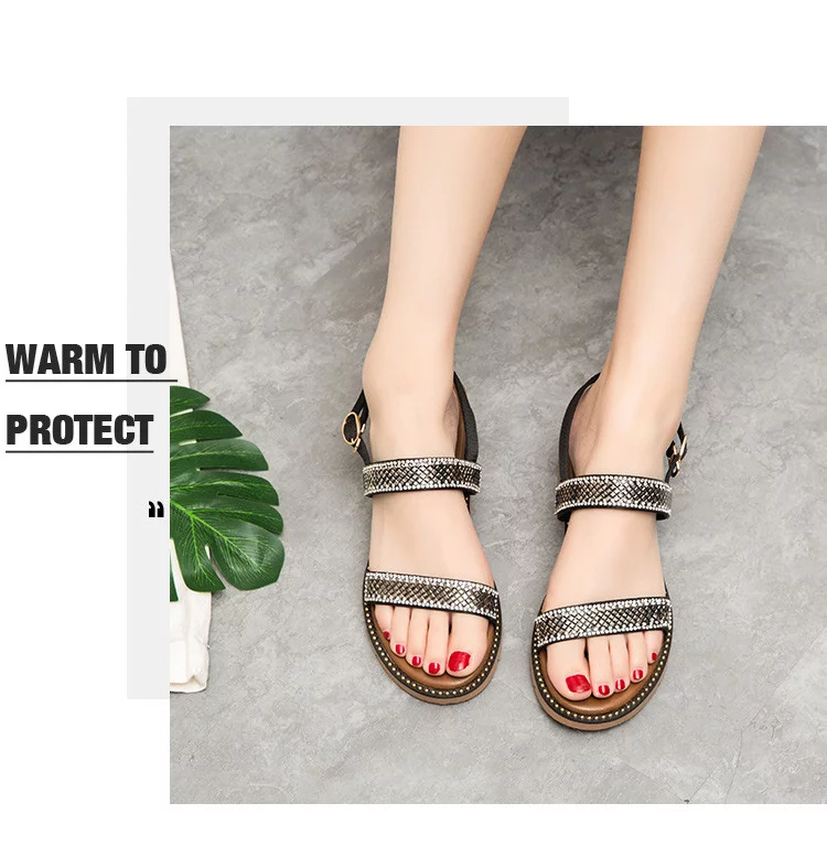 2021新款凉鞋夏季女鞋复古搭扣闪亮水钻坡跟凉鞋女外穿时尚凉鞋女