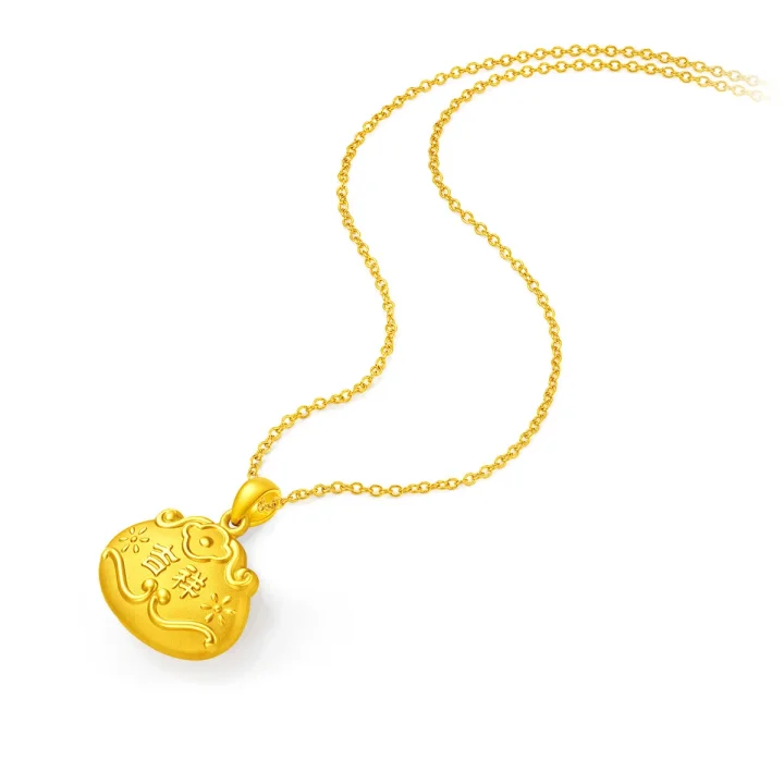 儿童宝宝长命锁金锁锁包足金黄金吊坠